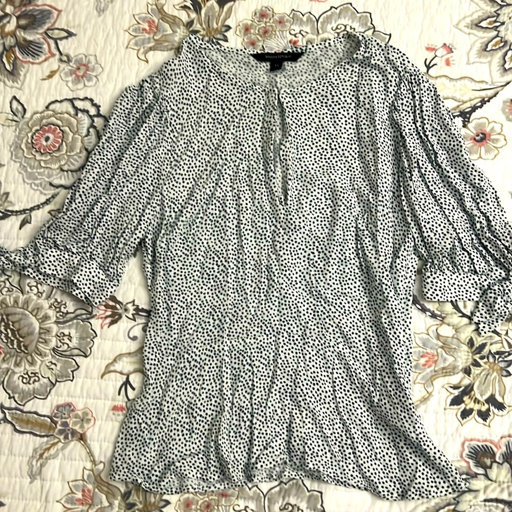 Banana Republic Keyhole Peplum Top - Navy dots